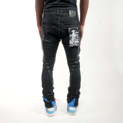 Stack denim w/ leather cut & sew details By Vicious-21