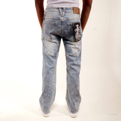 Embellished studded premium rhinestone denim pant