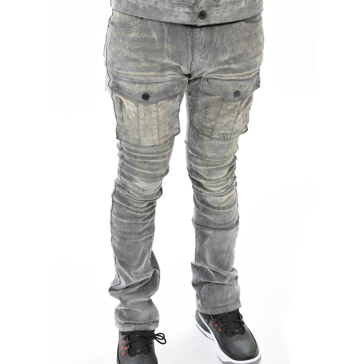 Velvet coated denim flared fit