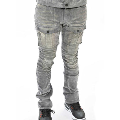 Velvet coated denim flared fit
