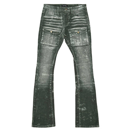 Velvet coated denim flared fit