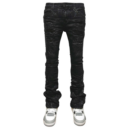 Waxed flared fit denim
