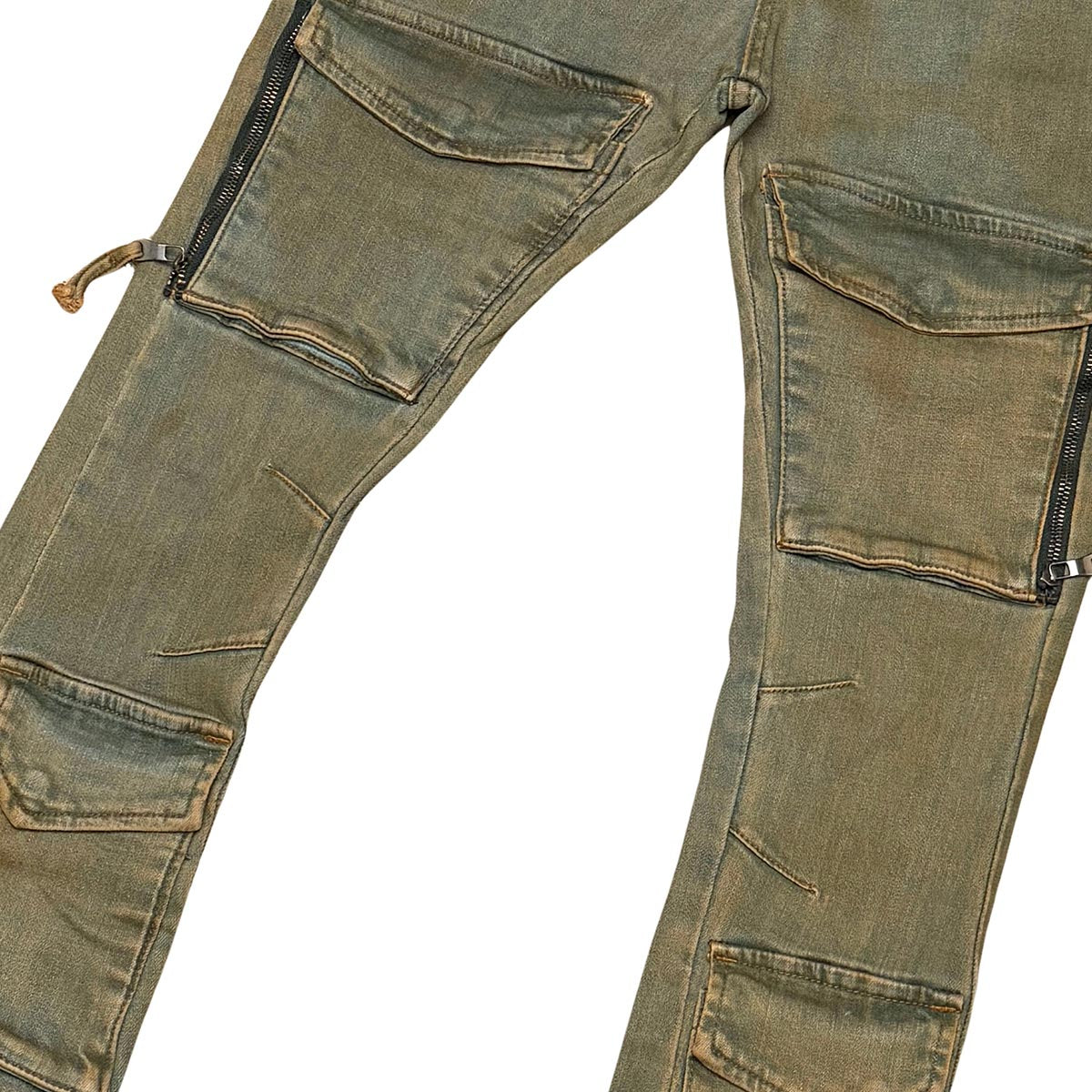 Wax coated flared denim pant