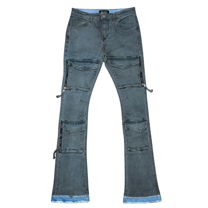 Wax coated flared denim pant