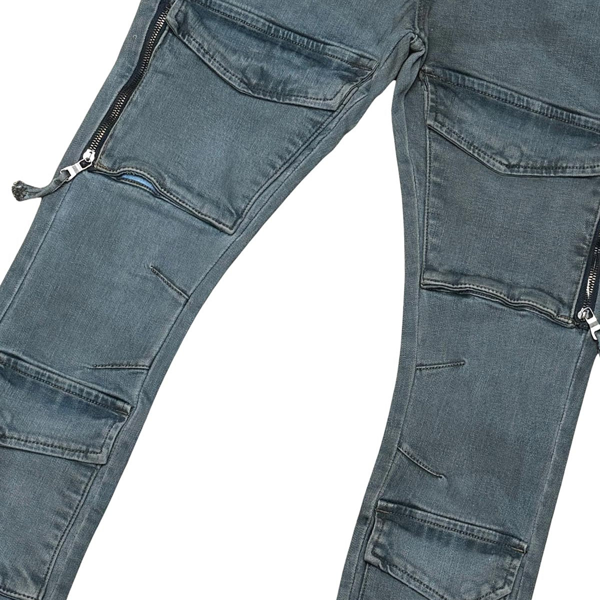 Wax coated flared denim pant