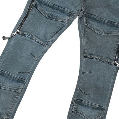 Wax coated flared denim pant