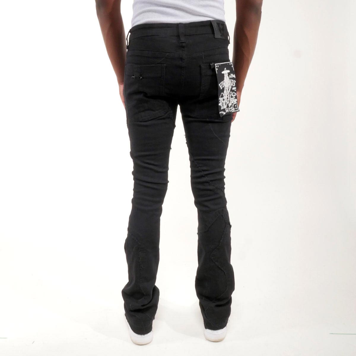 Rip & repair flare denim pant w/ metal ring details By Vicious-9