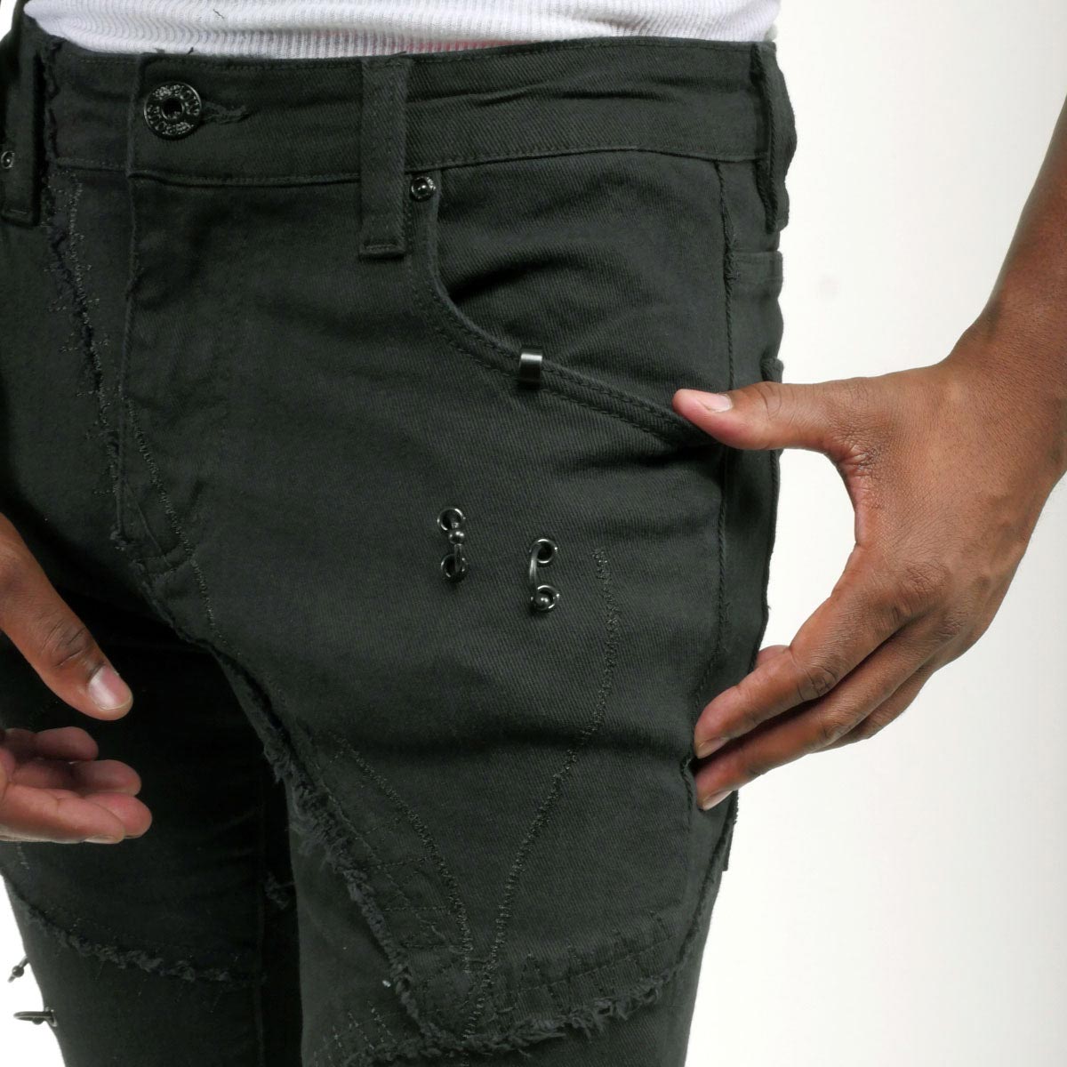 Rip & repair flare denim pant w/ metal ring details By Vicious-10