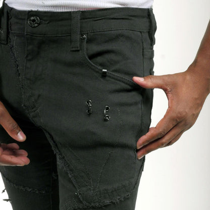 Rip & repair flare denim pant w/ metal ring details By Vicious-10