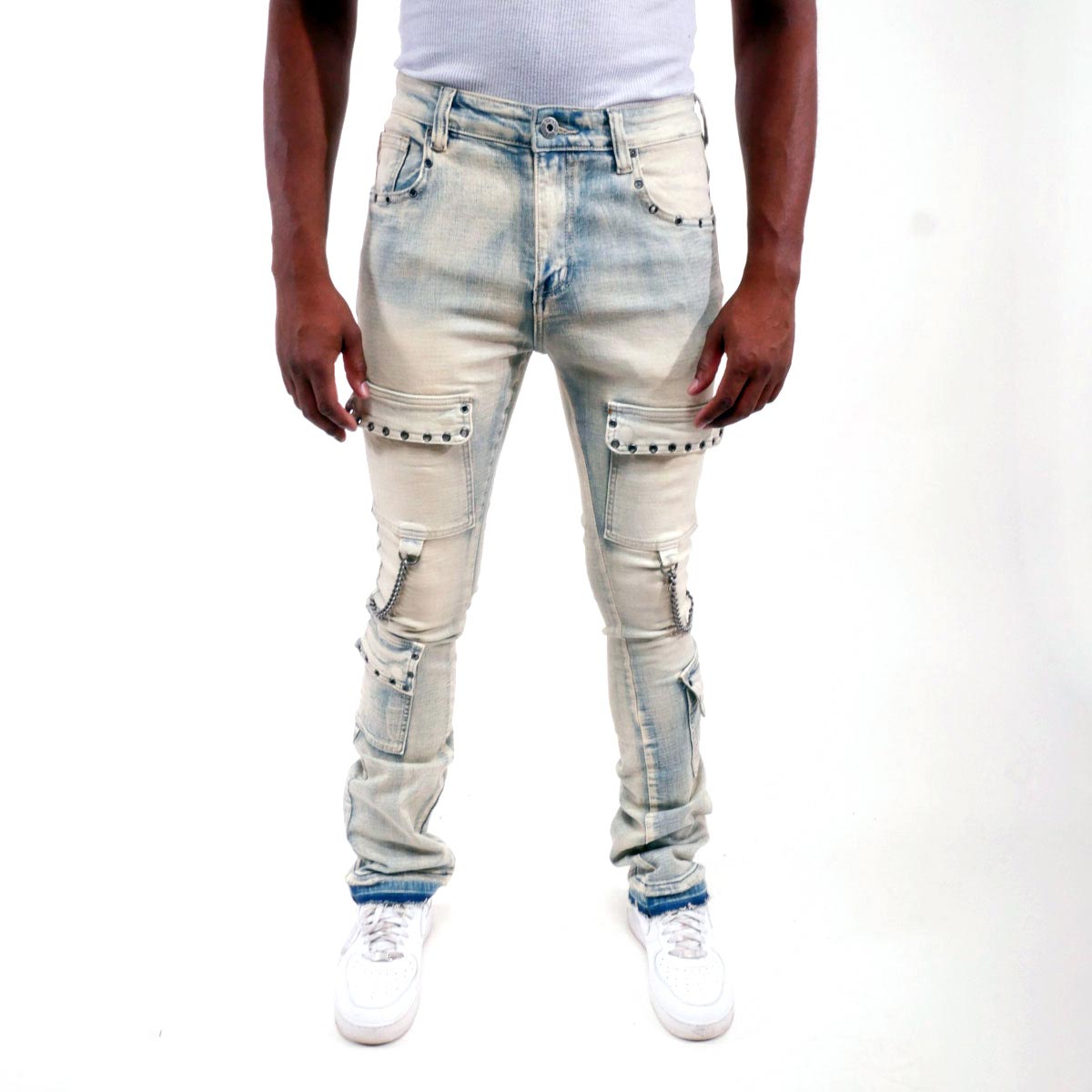 Flare fit denim pant w/ stone details + chains By Vicious-2