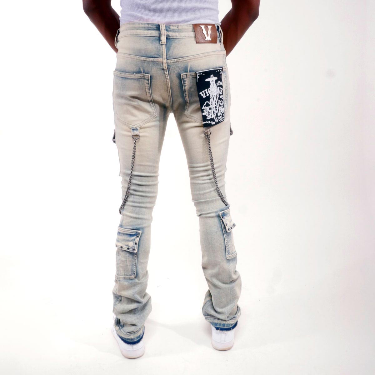 Flare fit denim pant w/ stone details + chains By Vicious-9