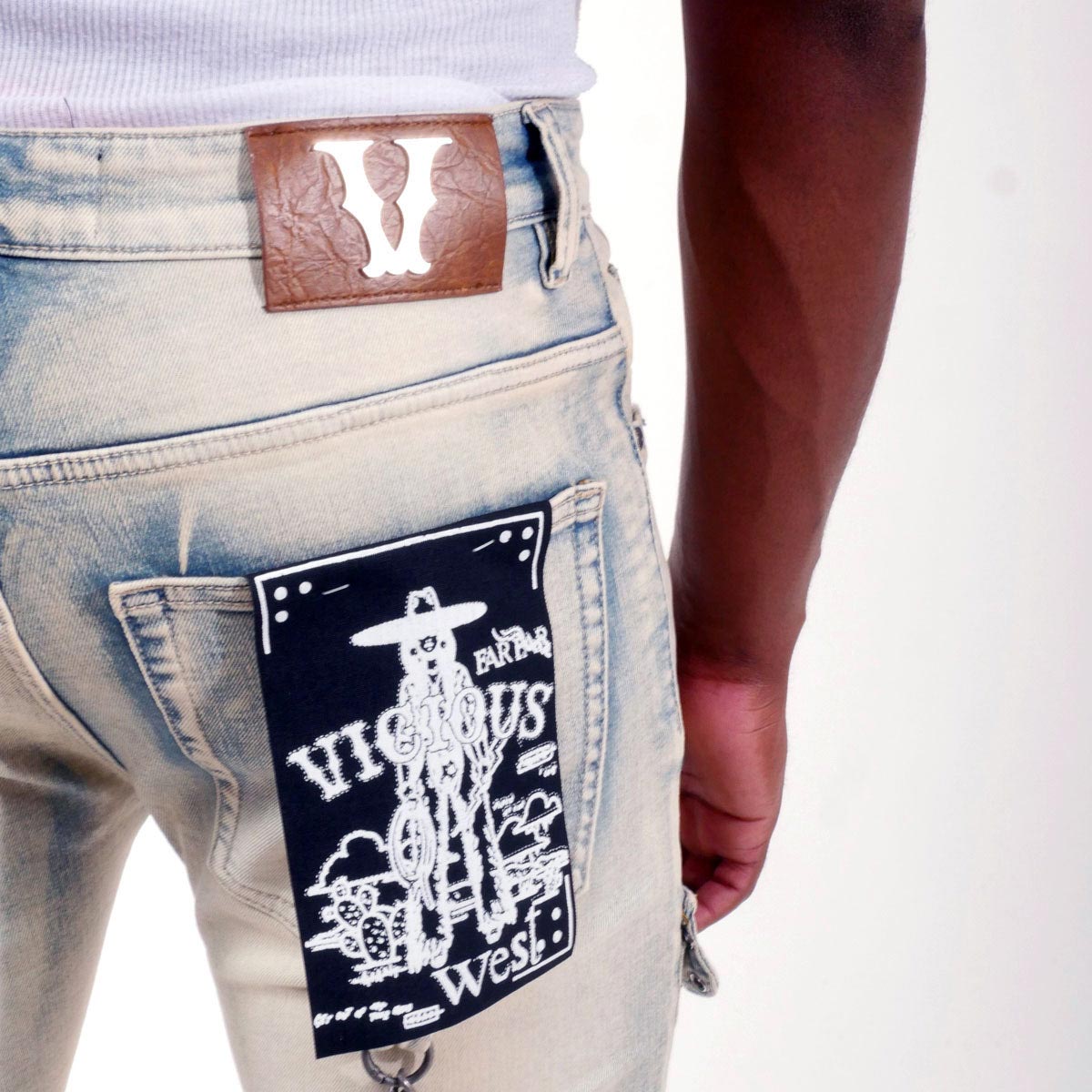 Flare fit denim pant w/ stone details + chains By Vicious-10