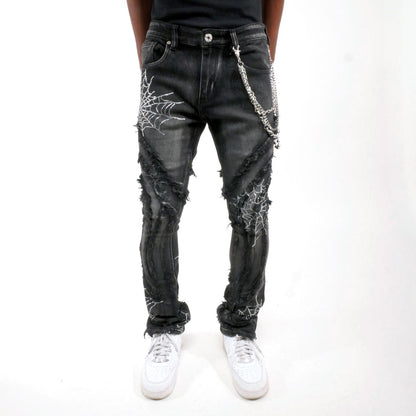 Stack denim pant w/ studded spider webs By Vicious-2