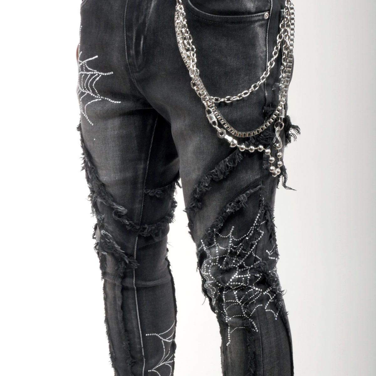Stack denim pant w/ studded spider webs By Vicious-13
