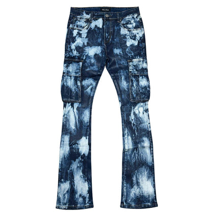 Wax coated washed flared denim pant