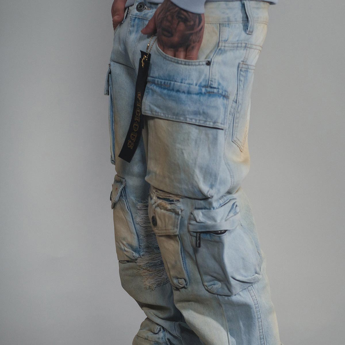 Multi cargo baggy/ loose fit denim by Vicious, view 3