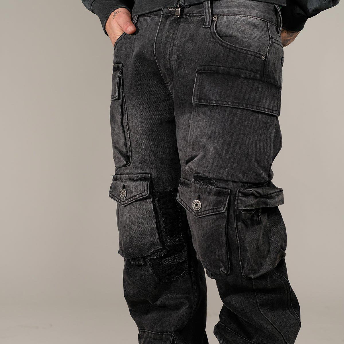 Multi cargo baggy/ loose fit denim by Vicious, view 18
