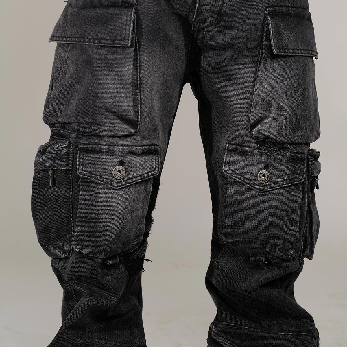 Multi cargo baggy/ loose fit denim by Vicious, view 21
