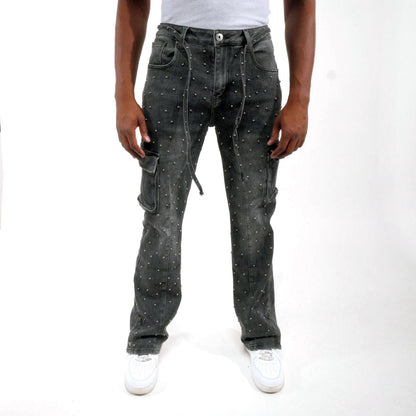 Pearl medium studded relaxed straight denim pant By Vicious-2
