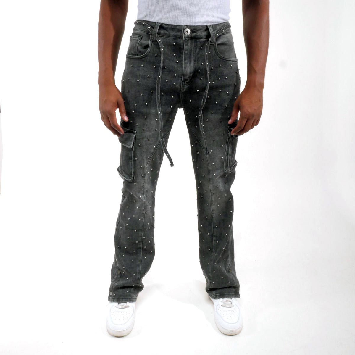Pearl medium studded relaxed straight denim pant By Vicious-9