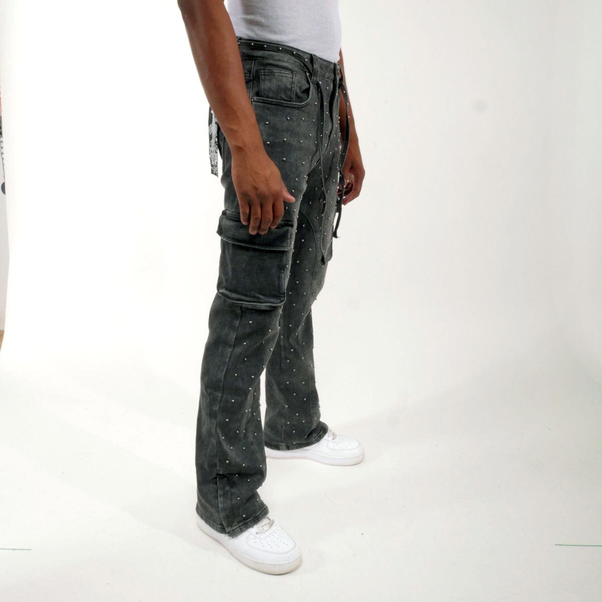 Pearl medium studded relaxed straight denim pant By Vicious-11