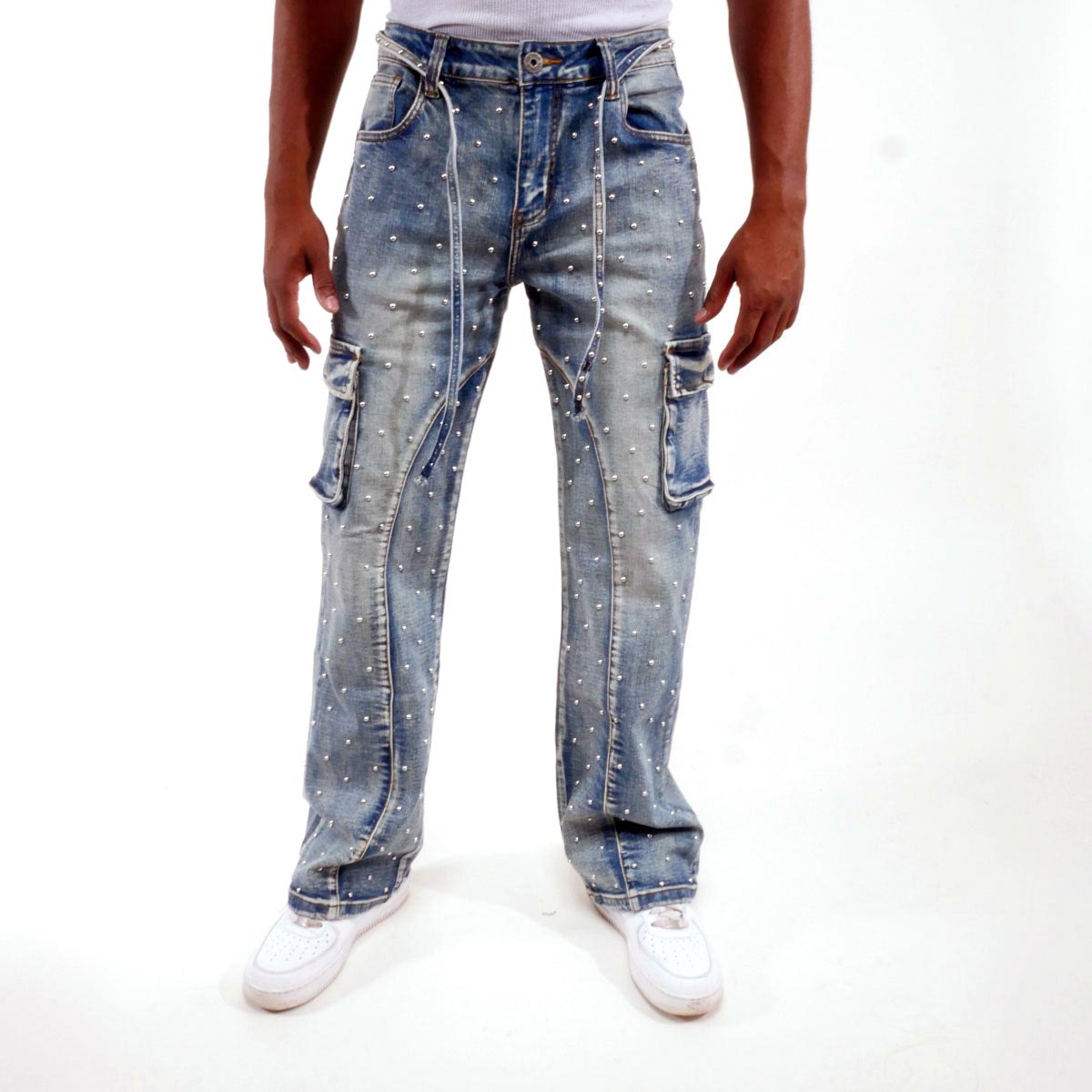 Pearl medium studded relaxed straight denim pant By Vicious-10