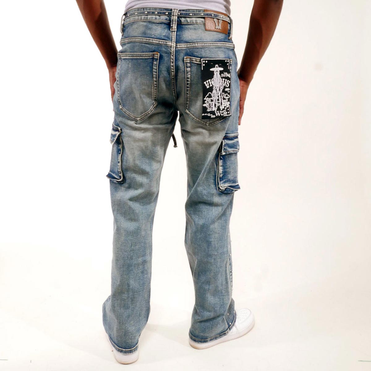 Pearl medium studded relaxed straight denim pant By Vicious-16