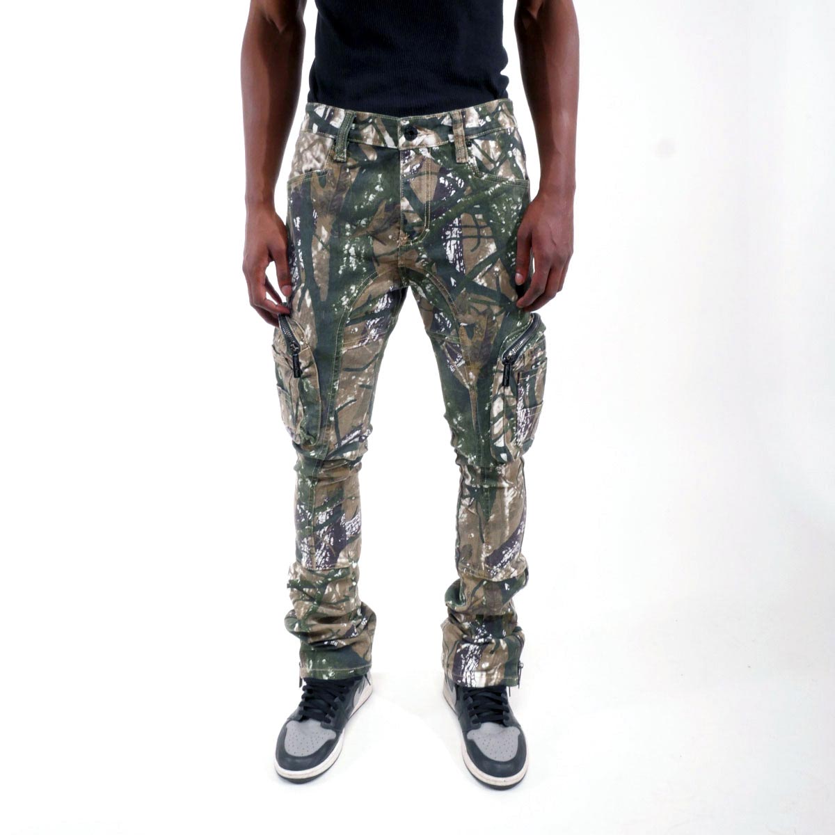 Brush camo cargo denim pant w/ side zipper details By Vicious-2