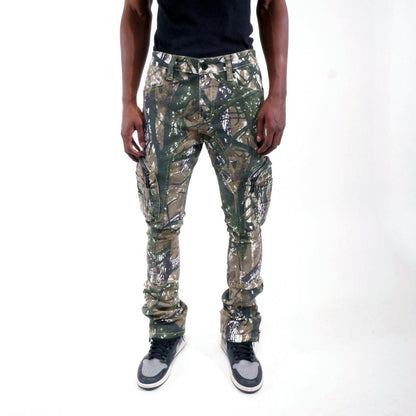 Brush camo cargo denim pant w/ side zipper details By Vicious-2
