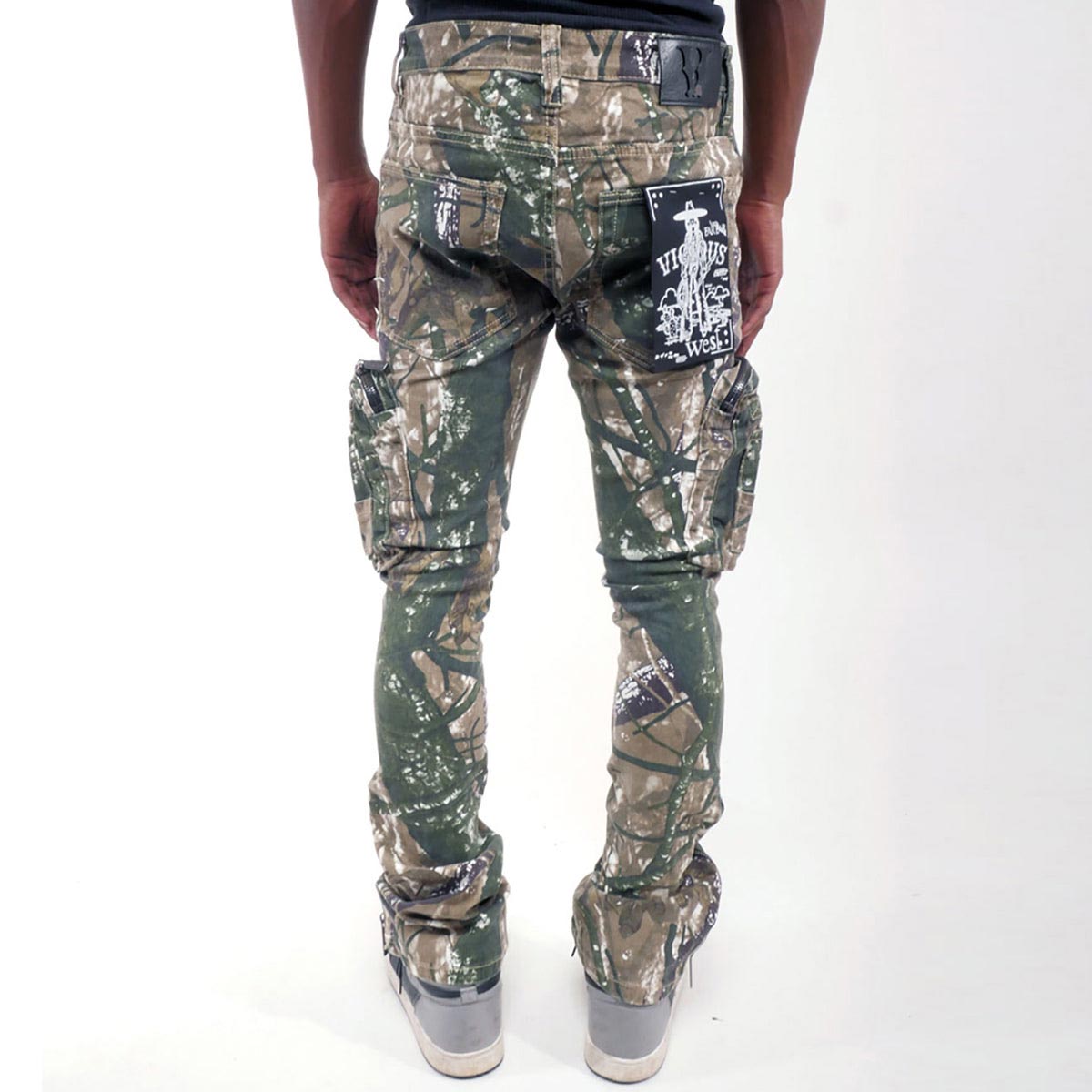 Brush camo cargo denim pant w/ side zipper details By Vicious-14