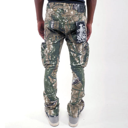 Brush camo cargo denim pant w/ side zipper details By Vicious-14