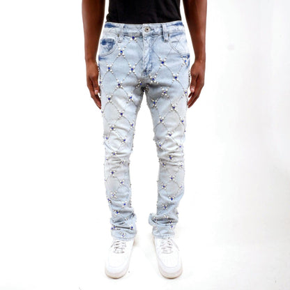 Rhinestone embellished flare denim pant