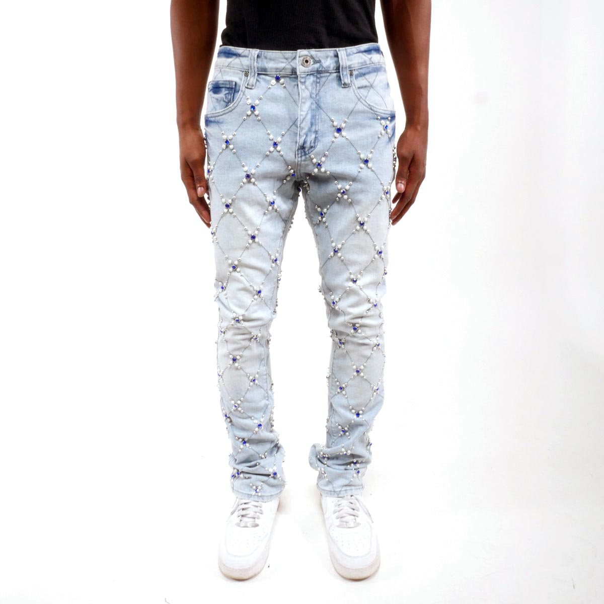 Rhinestone embellished flare denim pant