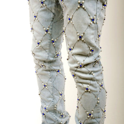 Rhinestone embellished flare denim pant