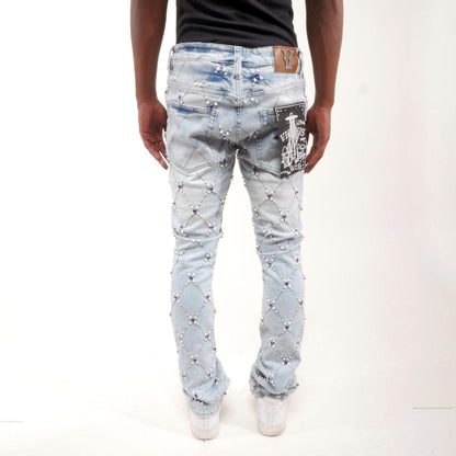 Rhinestone embellished flare denim pant