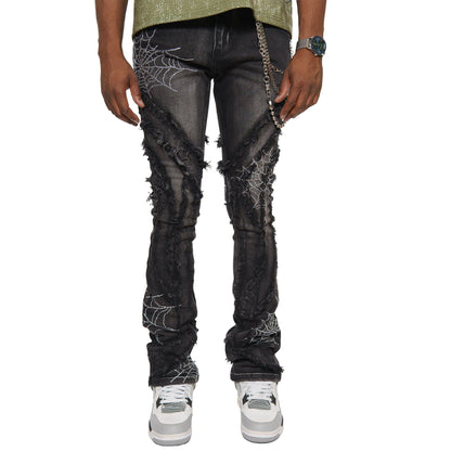Stack denim pant w/ studded spider webs By Vicious-1