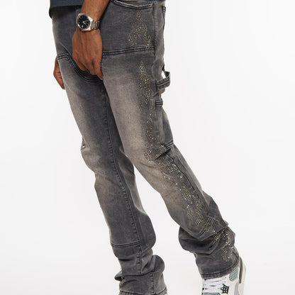 Carpenter flare denim pant w/ rhinestone details By Vicious-6