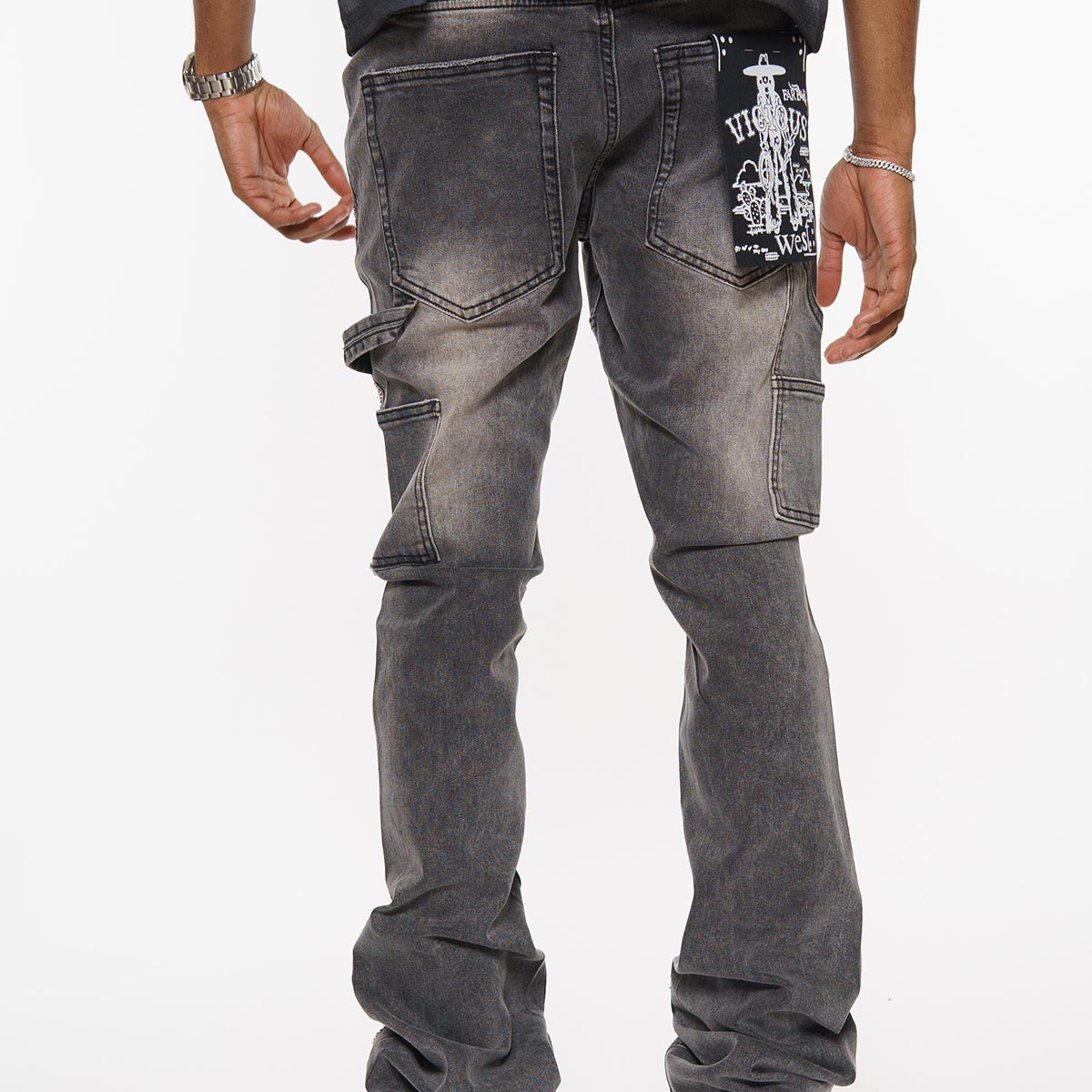 Carpenter flare denim pant w/ rhinestone details By Vicious-7