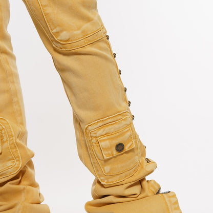Studded warrior cargo flare fit denim pant