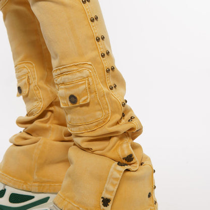 Studded warrior cargo flare fit denim pant