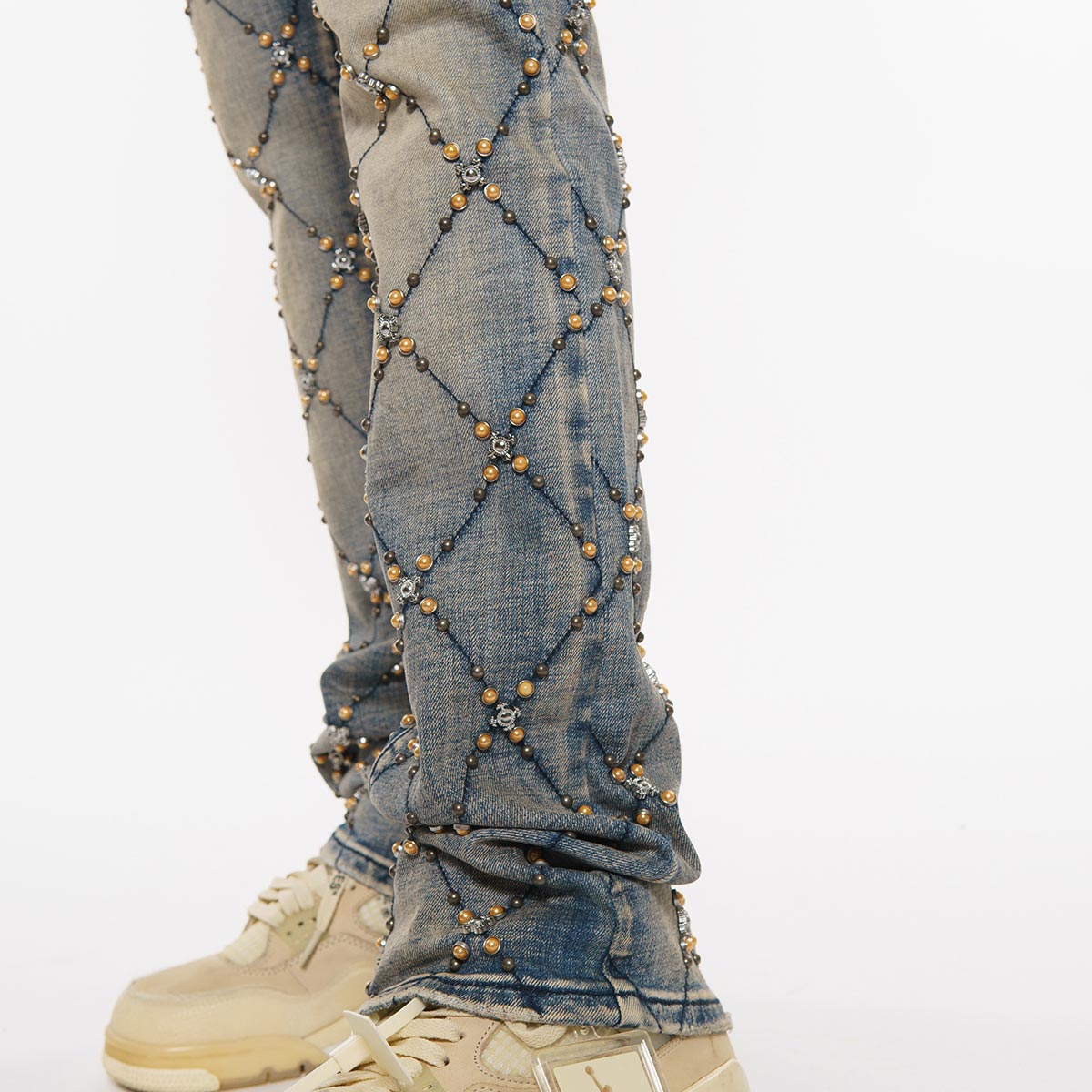Wax coated cargo flare denim pant w/ side chains by Vicious, view 4