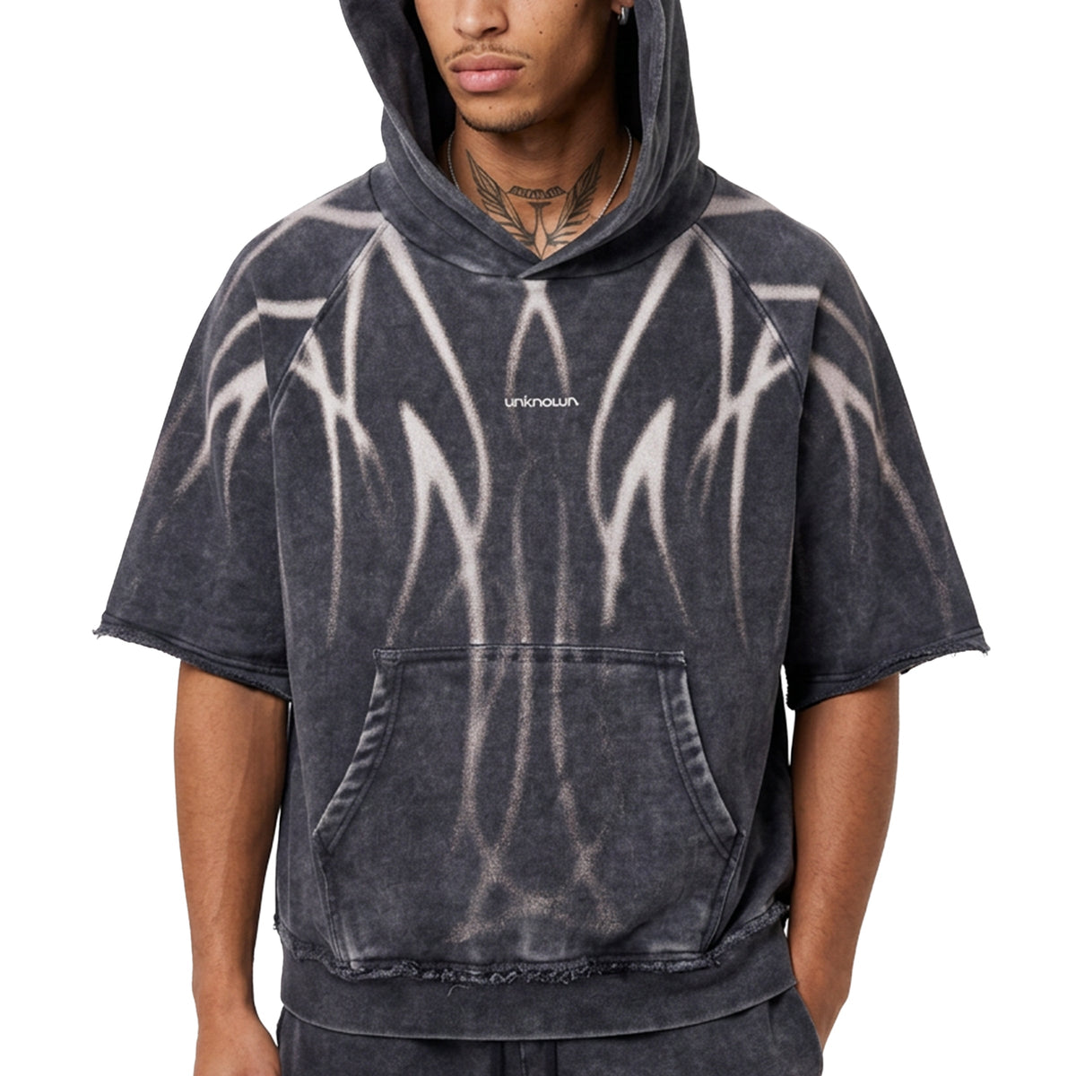 Short sleeve printed hoodie by Unknown, view 1