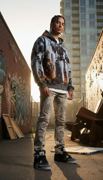 Stray robot attack full-zip hoodie By Stray-7