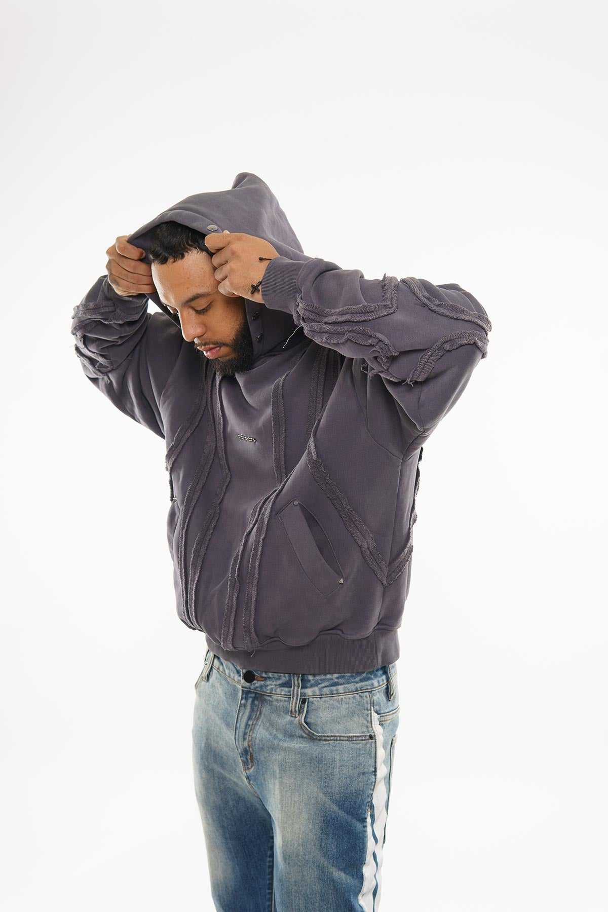 Unknown garment dyed cotton fleece pullover hoodie By Unknown-26