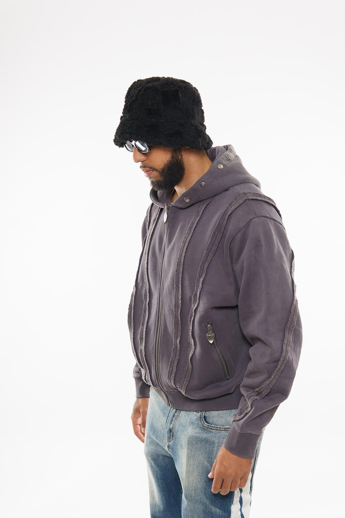 Unknown washed effect full-zip hoodie By Unknown-8