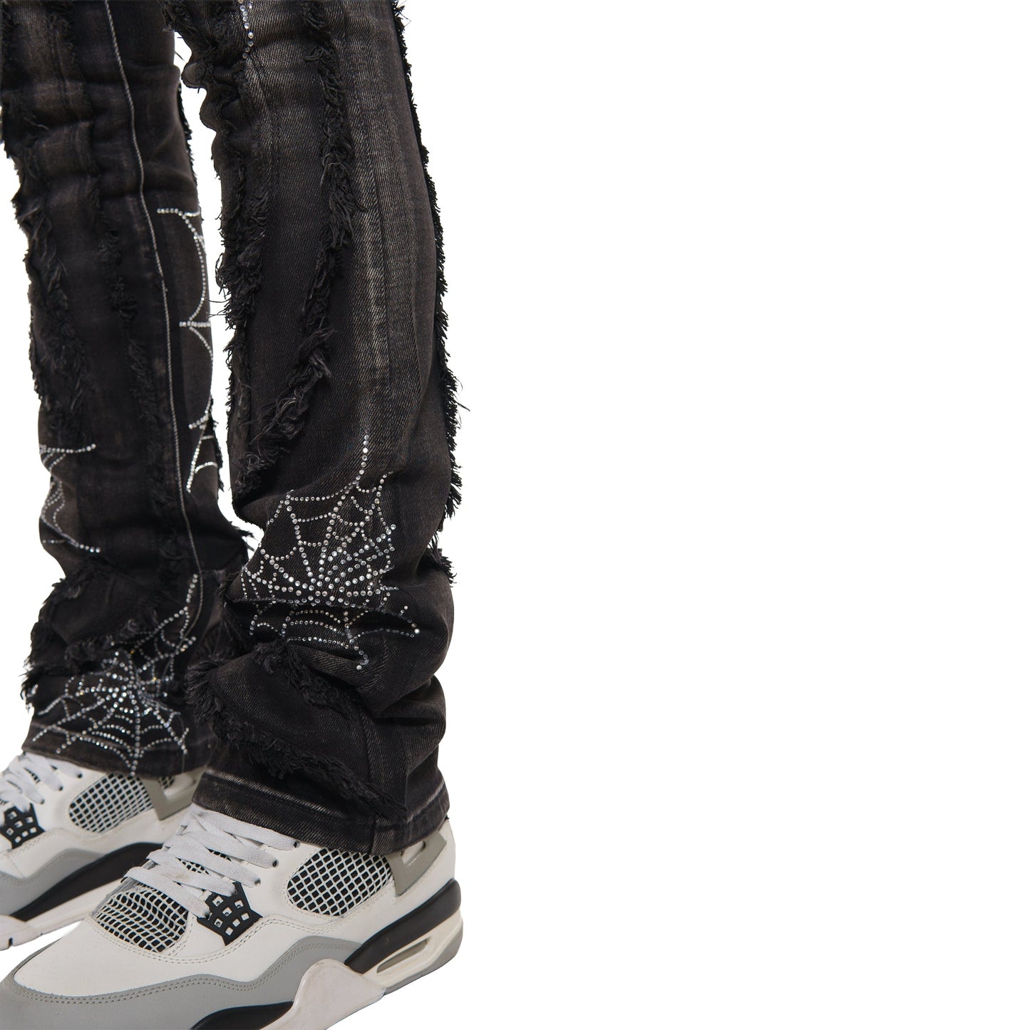 Stack denim pant w/ studded spider webs By Vicious-4
