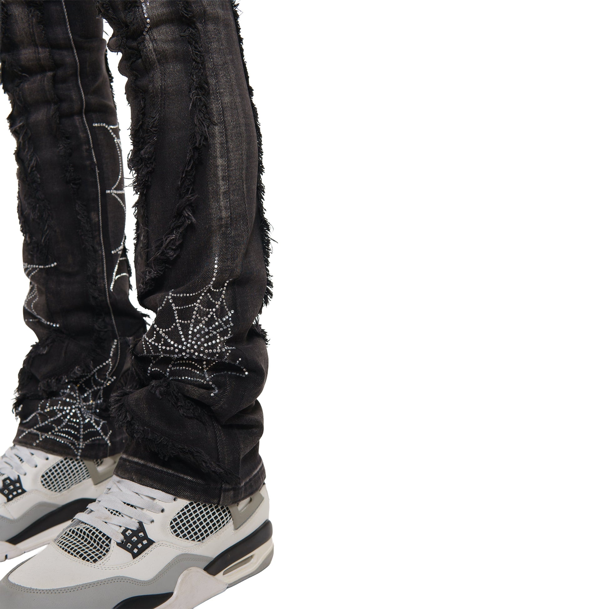 Stack denim pant w/ studded spider webs By Vicious-4