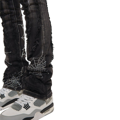 Stack denim pant w/ studded spider webs By Vicious-4
