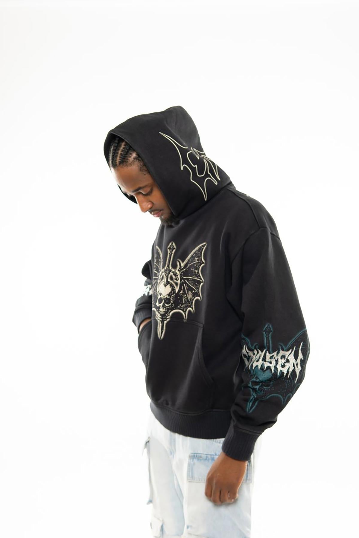 Sword in skull oversized pull-over hoodie By Chosen-9
