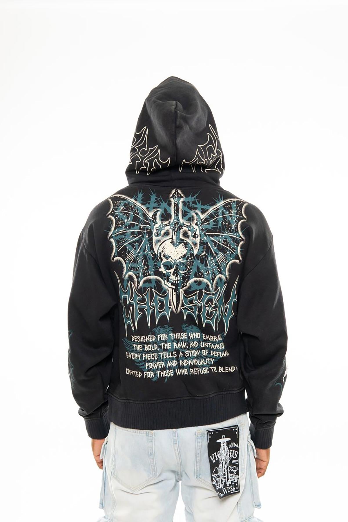 Sword in skull oversized pull-over hoodie By Chosen-10